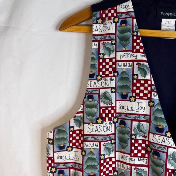 Robyn Lyn VTG Christmas VEST Mixed Print Happy Holidays Novelty Size L/XL Cotton - Picture 4 of 10